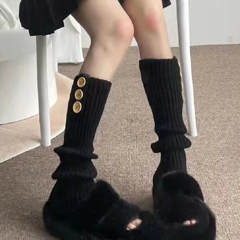 New Arrival Female Hot Girl Y2kknitting Leg Warmers Button Heattech Pile Socks Jk Autumn Winterknee Socks Foot Protection Boot