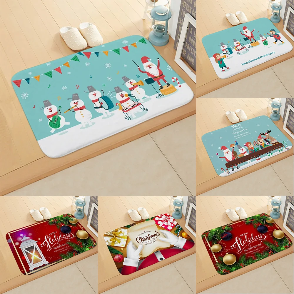 Christmas Snowman Pattern Doormat Home Decoration Bedroom Bathroom Floor Mat Living Room Porch Entrance Door Carpet