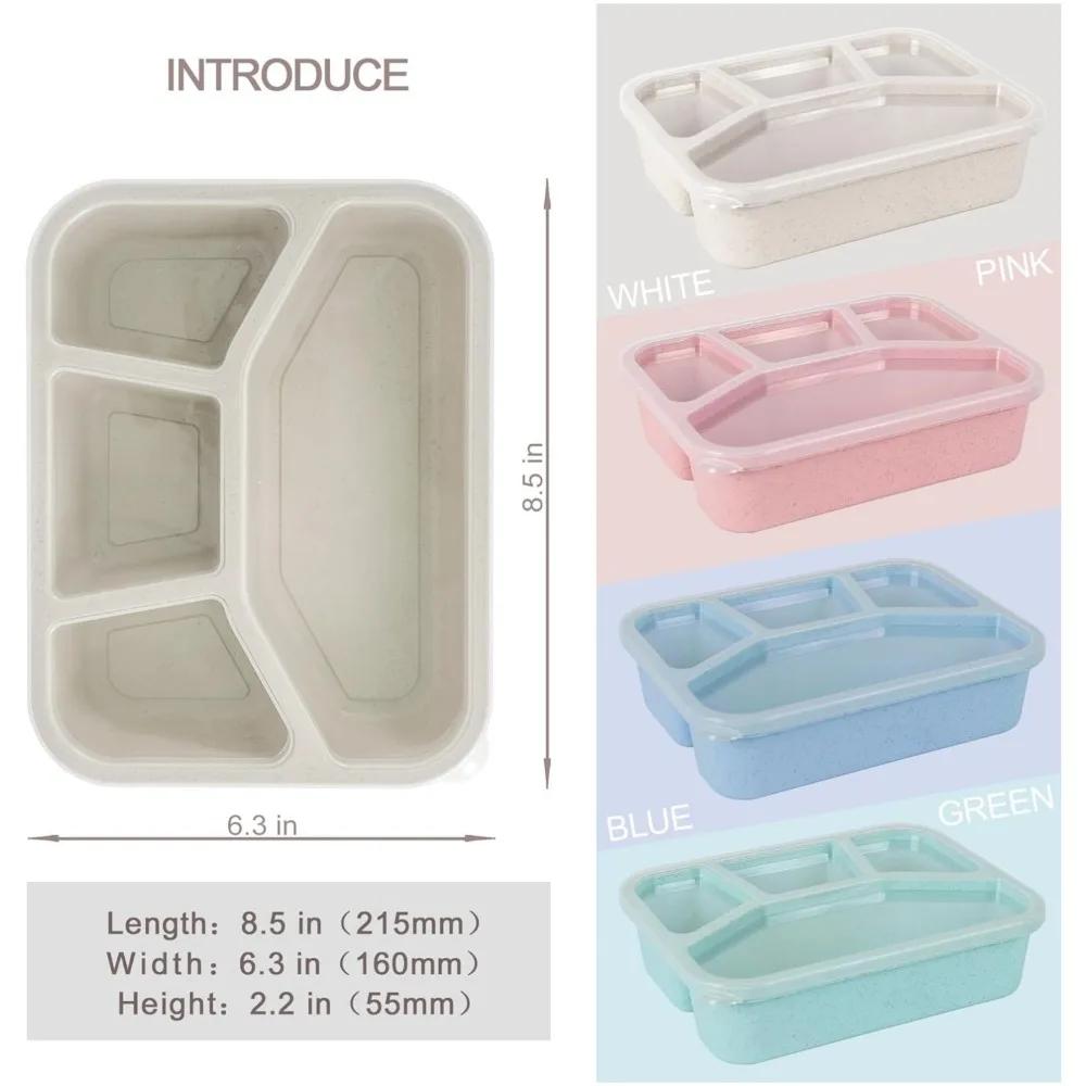 1000ML 4 Grid Bento Box Reusable Food Storage Containers with Transparent Lids Portable for Kids and Adults Home Snack Storage