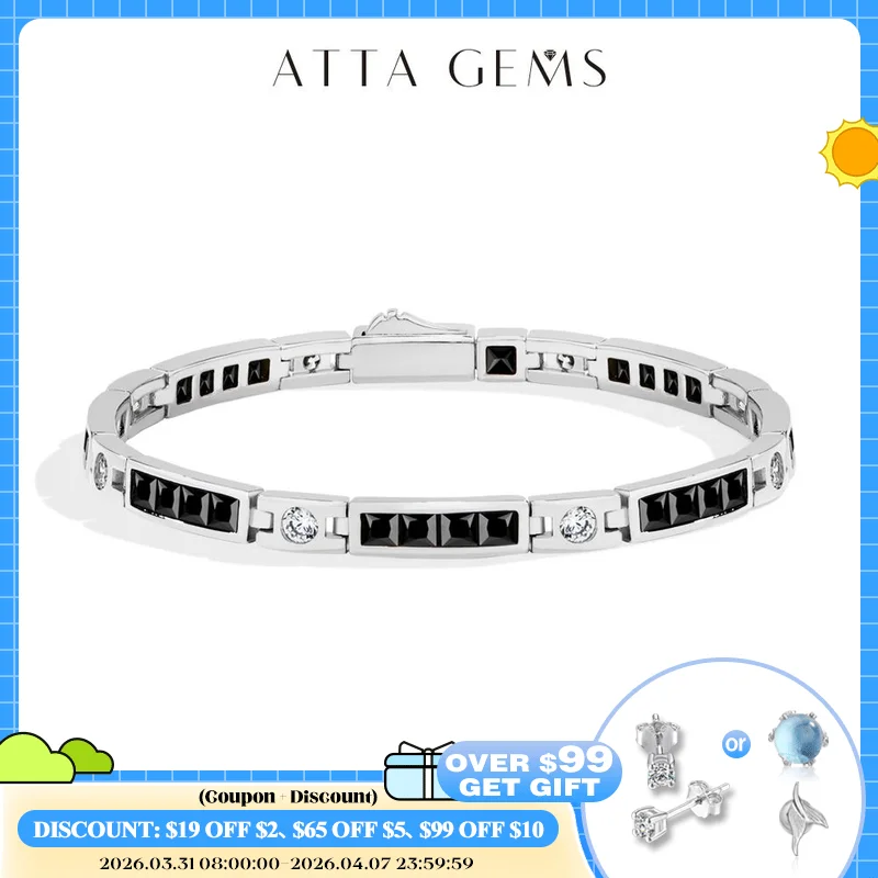 

ATTAGEMS Princess Cut 3*3mm Black Spinel Bracelets forWomen Men S925 Silver Zircon Tennis Bracelet Fine Jewelry With Certificate