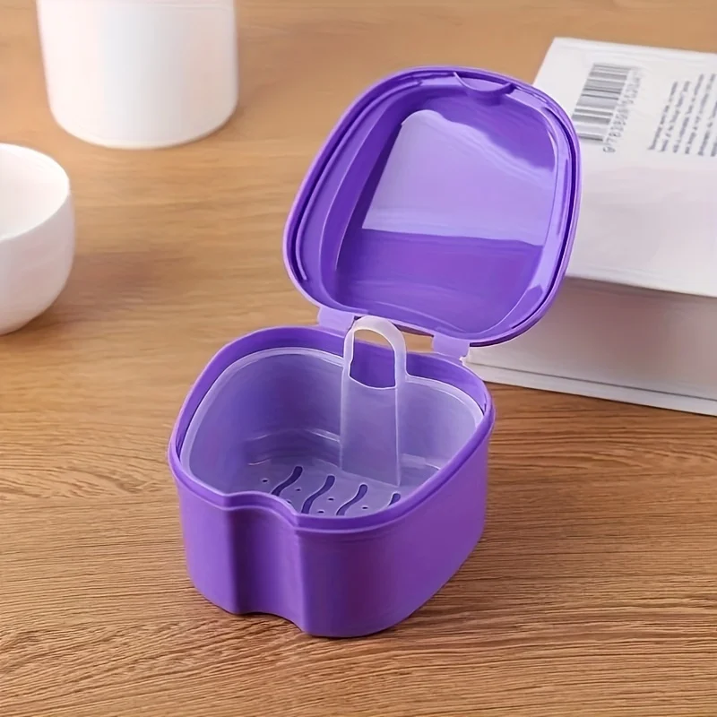 1pc Denture Cleaning Box with Hanging Net and Filter Mesh Plastic Container for Oral Denture Care Bath Storage
