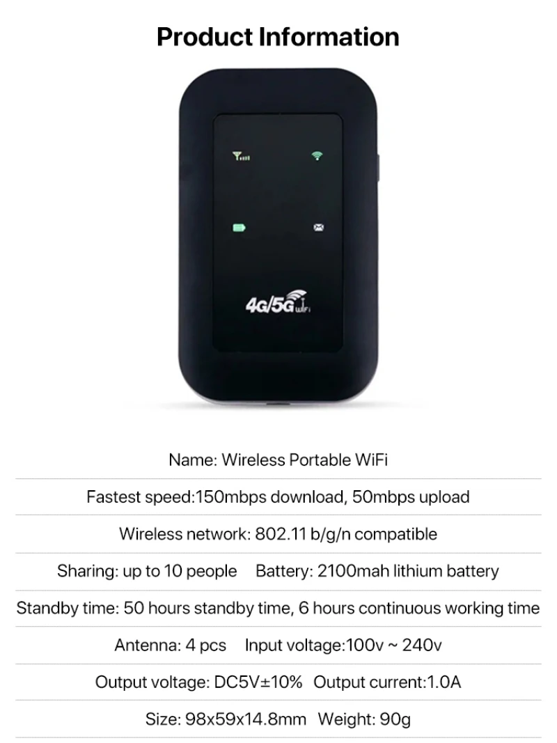 4G WiFi Router 4G LTE Router WiFi Repeater Signal Amplifier Network Expander Mobile Hotspot Wireless Mifi Modem Router SIM Card