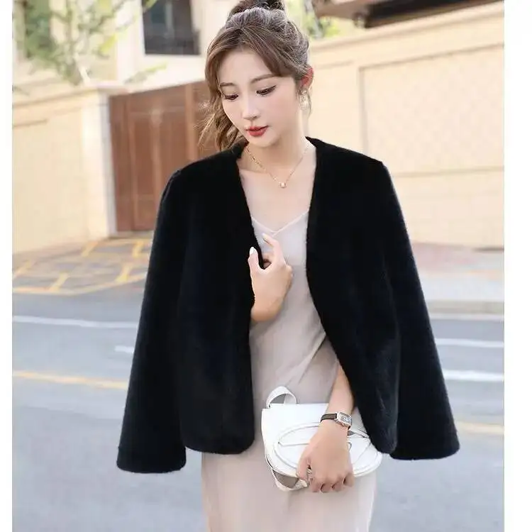 Mulheres casaco de pele do falso jaqueta high-end imitação de vison pelúcia pequeno curto versátil primavera outono inverno senhoras moda outerwear