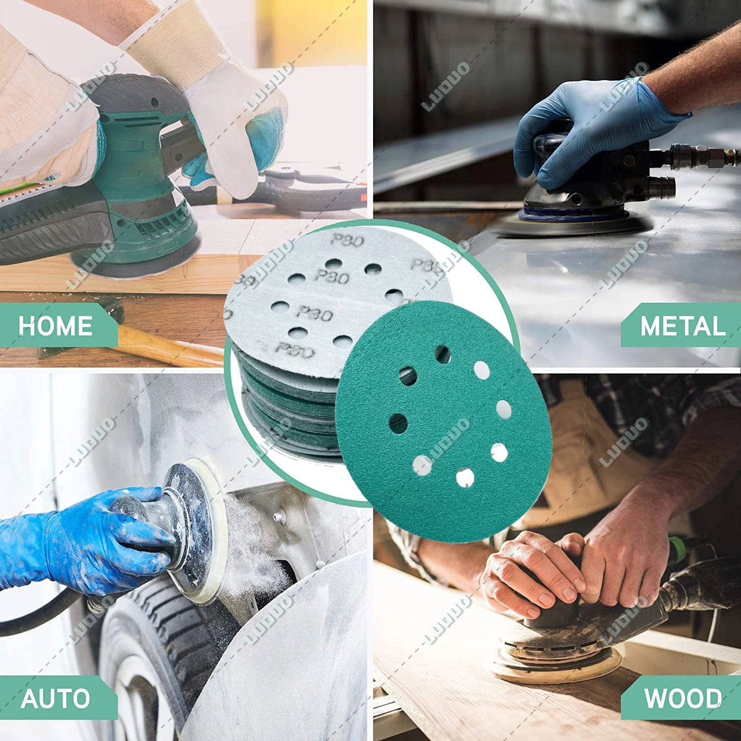 Wet & Dry Orbital Sander Sandpaper 5 Inch Sanding Disc Hook and Loop 8 Hole Sandpaper for Plaster Wood Automotive Meta Furniture