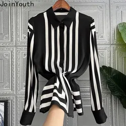 2024 Blusas Mujer De Moda Vintage Women Blouese Turndown Collar Long Sleeve Shirts Loose Striped Korean Chic Blouse Tops 27y557