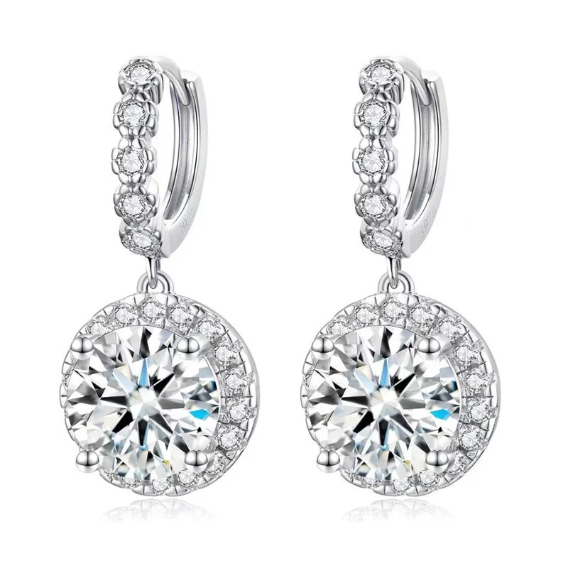 ZHESHIYUAN Lefei Fashion Trendy Classic Luxury Moissanite Diamond-set 1 2 3ct Round Earrings Charm Women Silver 925 Jewelry Gift