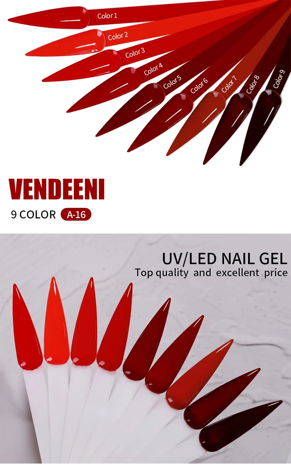 Vendeeni 9 Farben/Set Gel-Nagellack Semi-Permanent UV Soak-Off Gel-Lack Kirschrot Dunkle Beeren Weinrot Gel-Lack mit Display – Detail 7