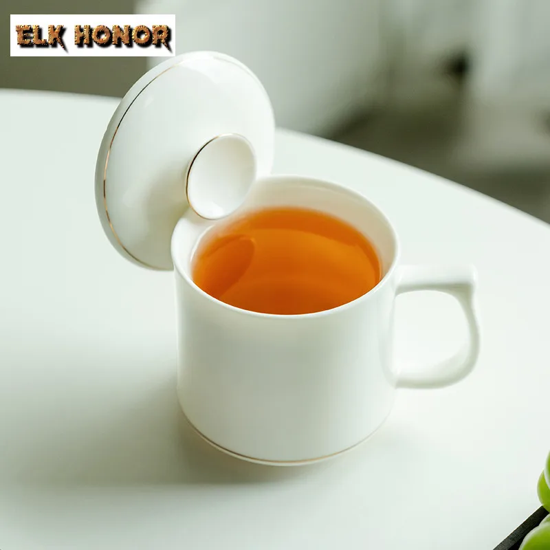 

350 мл чашка для чая из баранины с жиром и нефритом, керамическая офисная чашка в стиле дзен, контурная золотая кружка для дегустации с крышкой, персонализированная кружка для замачивания чая, подарки