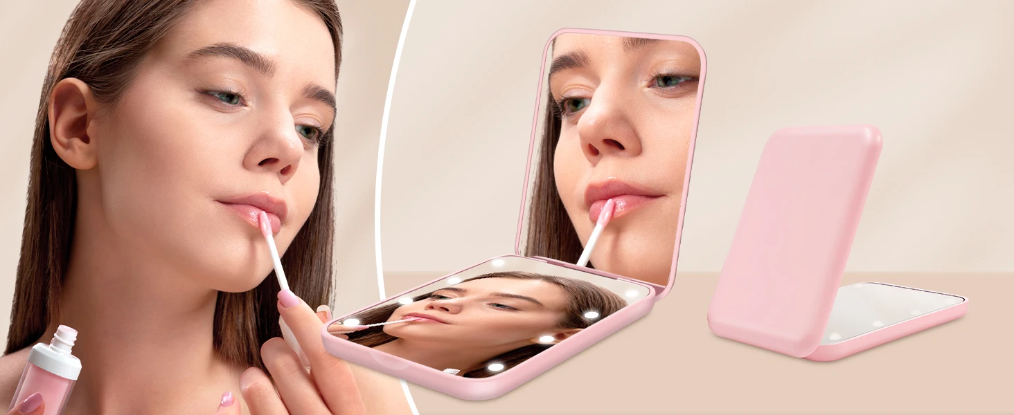Mini Handheld Makeup Mirror 1X/3X Magnifiying Compact Folding Travel Portable With Light Makeup Pocket Mirror 8 Leds for Gifts