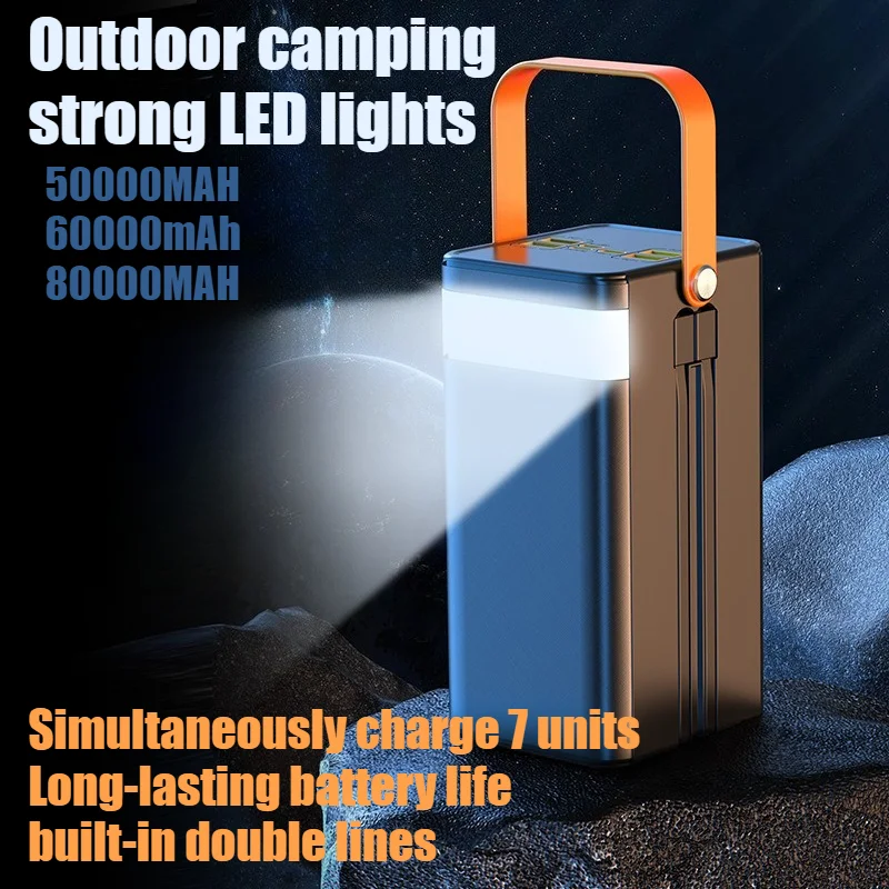 

80000mAh Solar Power Bank with Built-in Cables & LED Display Portable Charger for Outdoor Live Streaming/Camping IP65 Waterproof