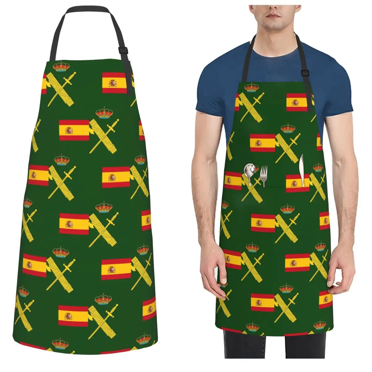 Delantales de la Guardia Civil con emblema de la bandera de España, Tablier de cocina para Chef, babero impermeable, delantal de limpieza de cocina para mujeres y hombres