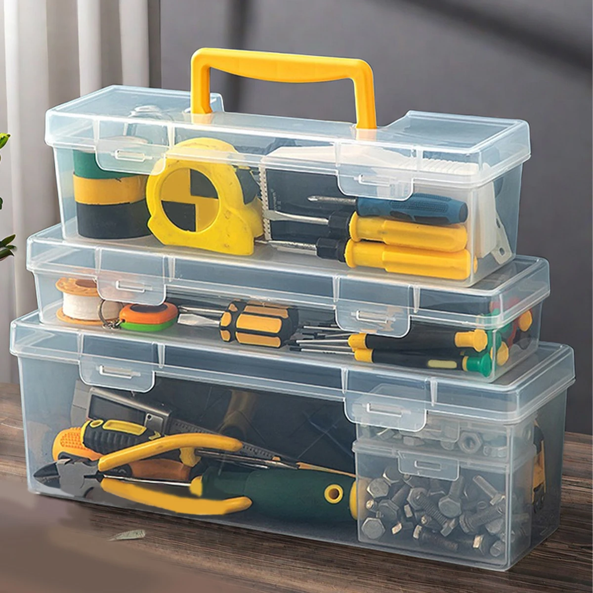 WORTHBUY Multifunctional Hardware Tool Box Plastic Tool Storage Box Portable Tool Organizer with Handle Large Capacity Tool Case