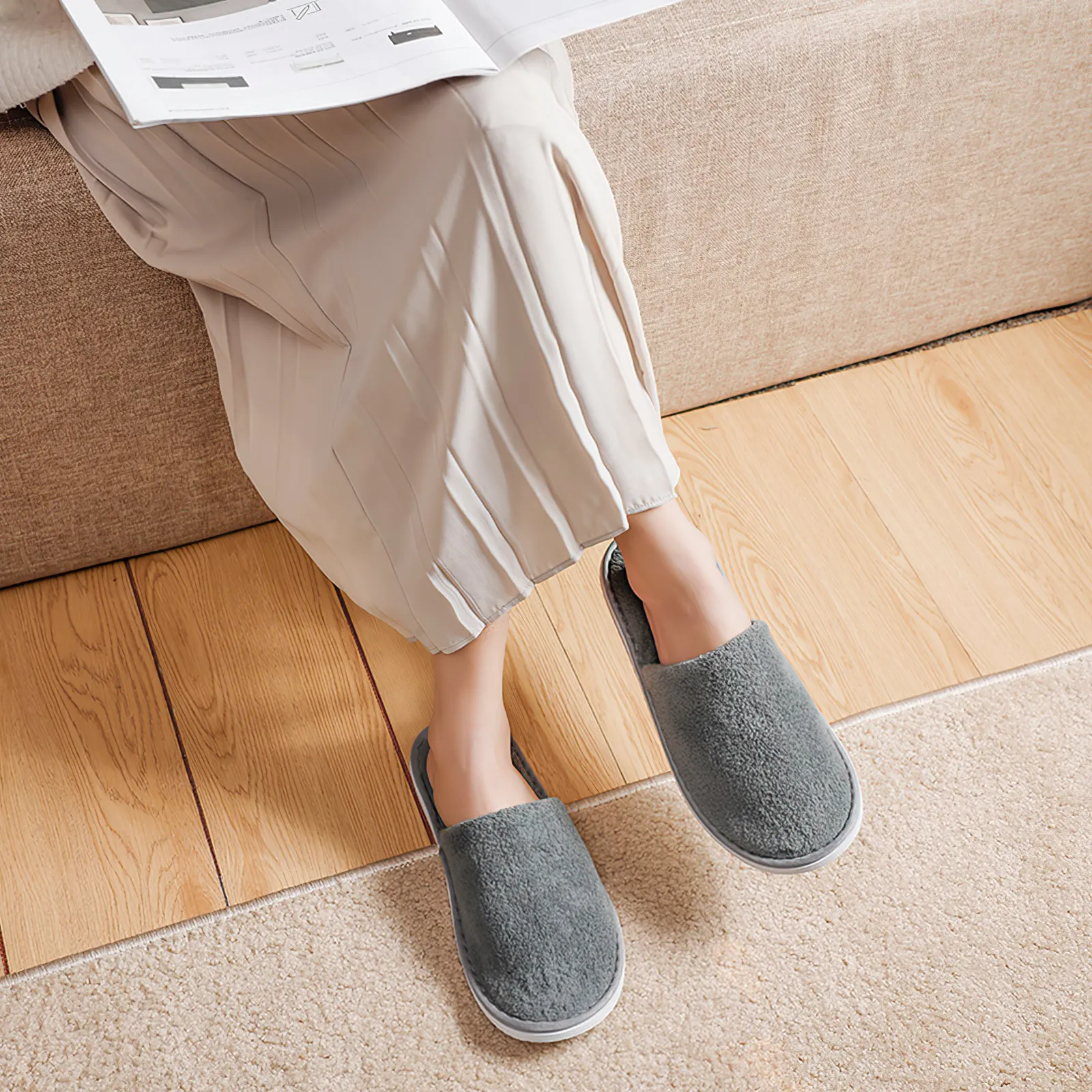

6 Pairs Coral Fleece Slippers Disposable Hotel Spa Guest Home Indoor Non Slip Lightweight Decorative Items
