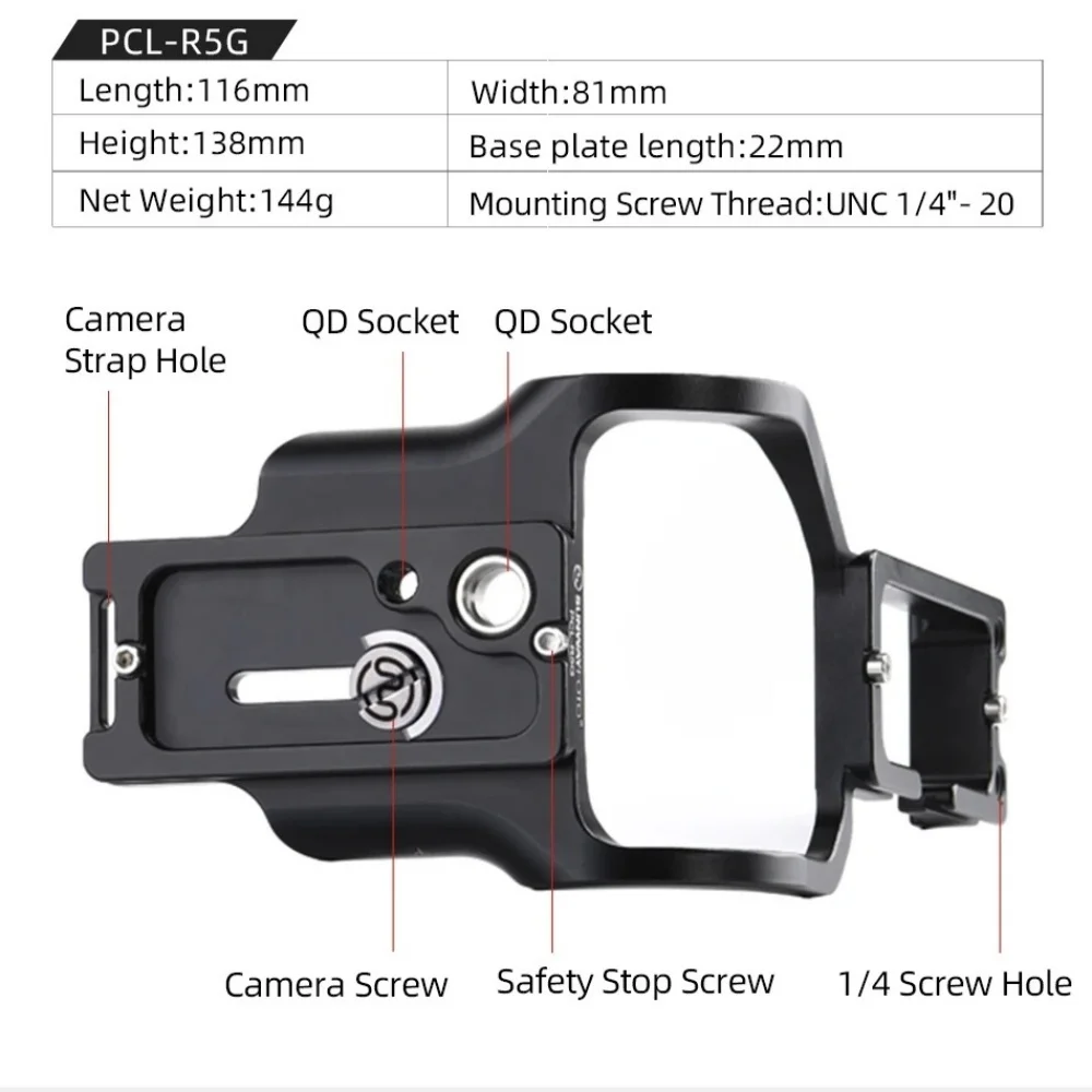 Sunwayfoto suporte em l personalizado PCL-R5G com punho de bateria BG-R10 arca RRS compatível com câmera canon eos r5/r6