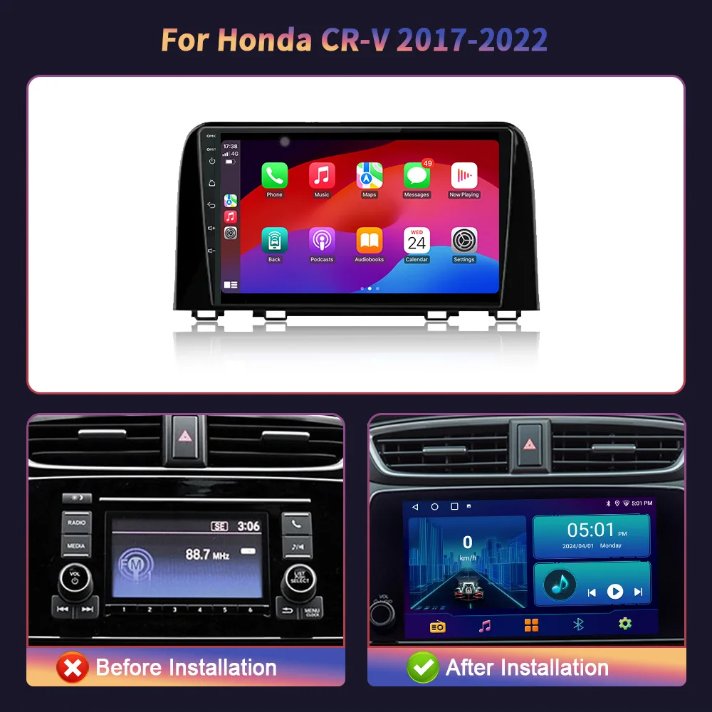 Car Radio GPS For Honda CR-V CRV 2017-2022 Android 13 Multimedia Carplay Stereo Navigation 2 Din Screen Center Console