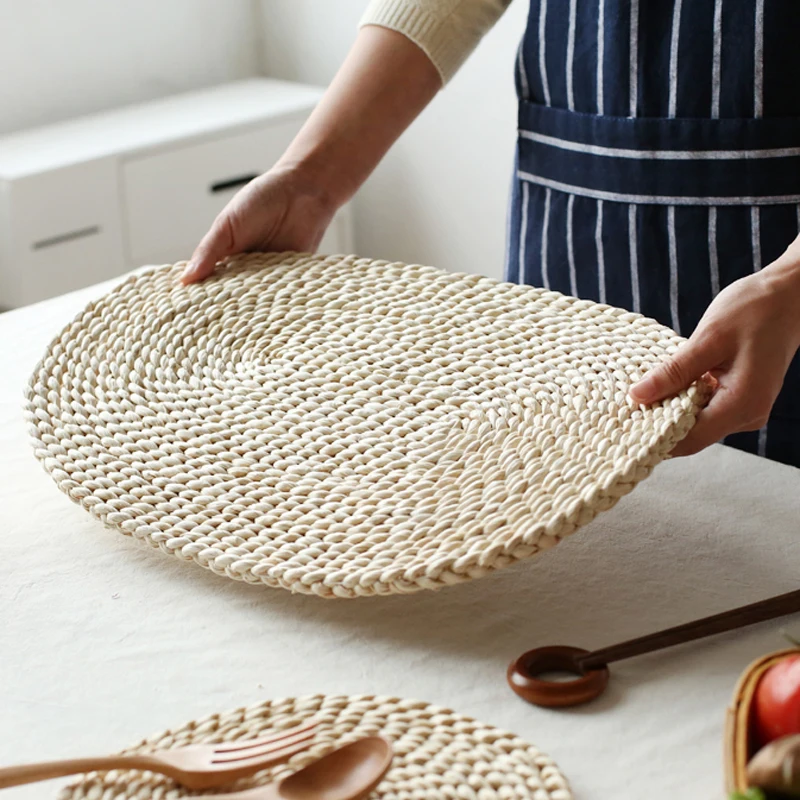 Corn Straw Braided Dining Table Mats Extra Thick Coasters Mat Natural Handmade Woven Table Placemat Insulation Resuable Pad-AB52