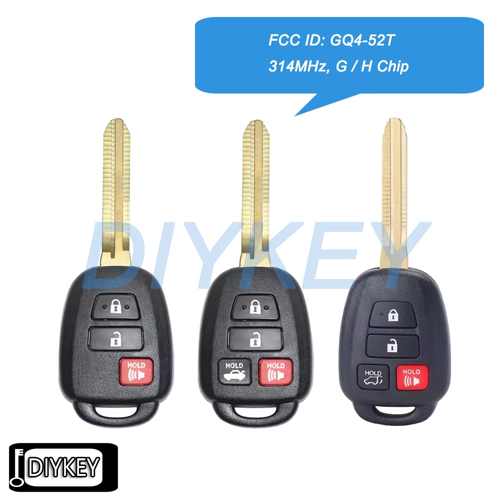 New 3 / 4 Buttons Remote Car Key Fob 314MHz G / H Chip Replacement for Toyota RAV4 Highlander Sequoia Tundra Tacoma FCC: GQ4-52T