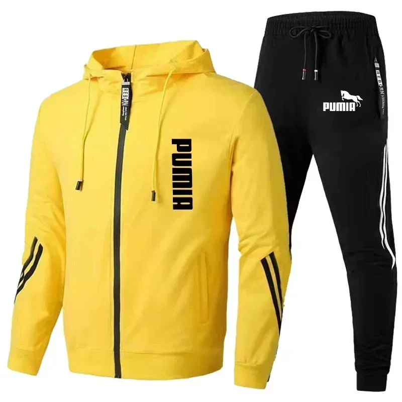 Men Autumn Winter Long Sleeve Sport Tracksuit Fashion Zipper Jackets and Sweatpants Casual Male Fleece Printed Sweater Suits