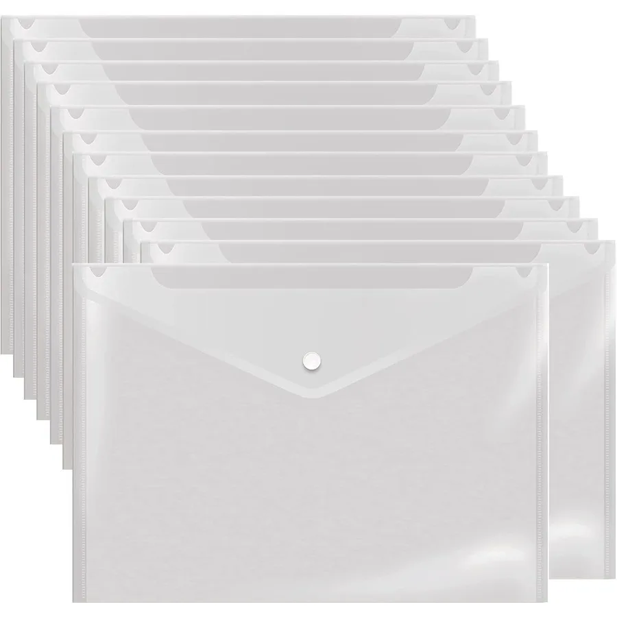 

Полиэтиленовый конверт, 12 шт., конверты для документов с кнопкой Sp, качественная прозрачная папка для документов формата А4 ‎ Прозрачный