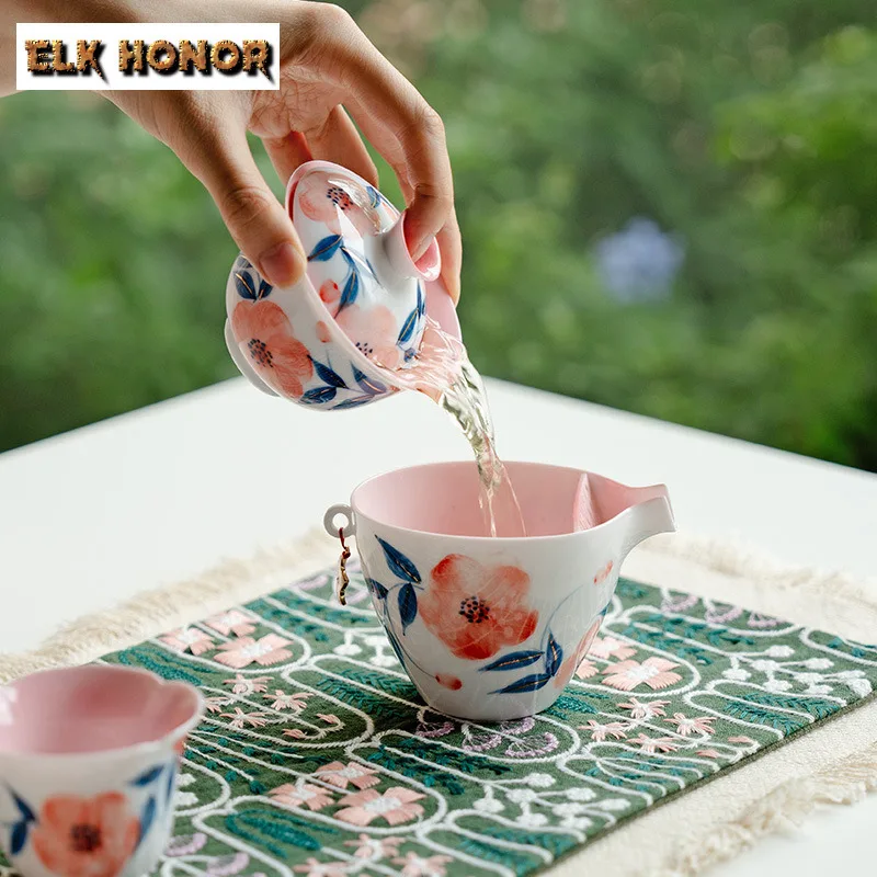 120ml Hand-painted Peach Blossom Blessing Gaiwan Vintage Tea Tureen Tea Bowl With Lid Kit Tea Brewing Cover Bowl Tableware Craft