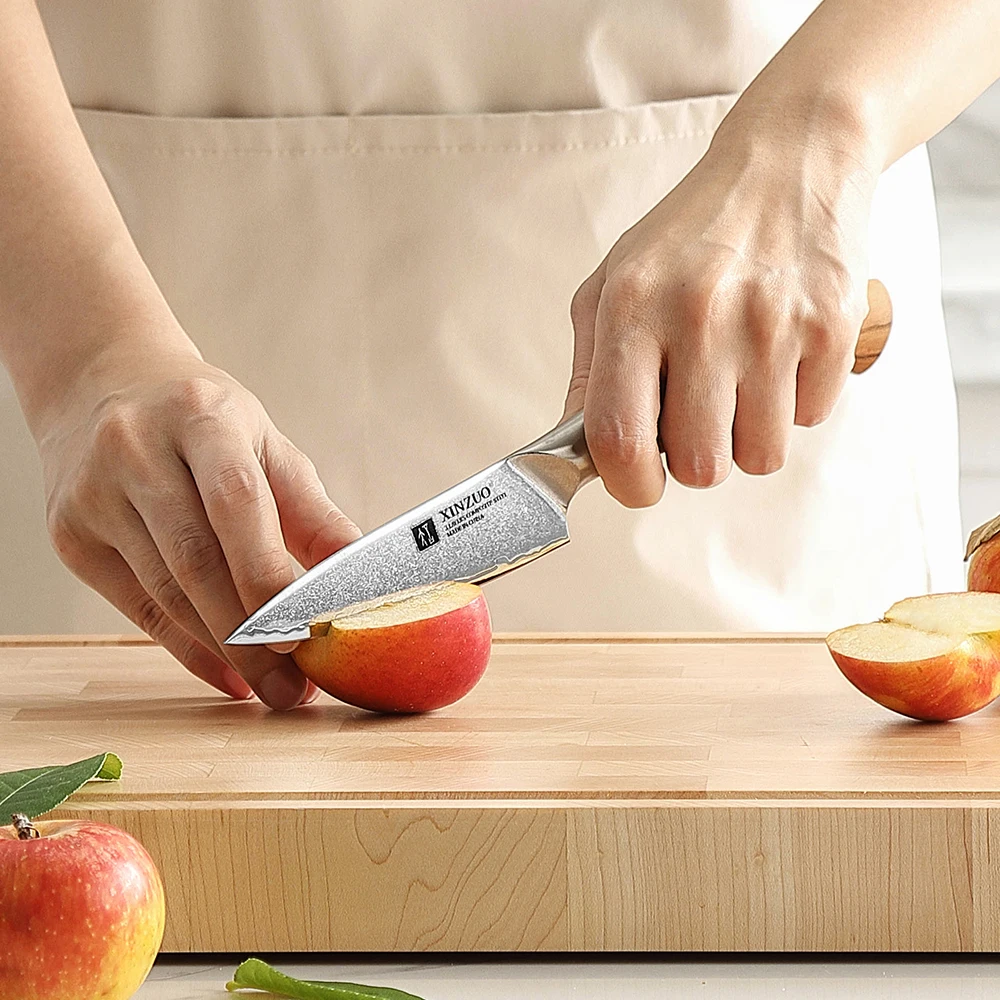 XINZUO New Design 4.3'' inch Paring Knife 3 Layers Composite Steel Blade Core Hardness 60±2HRC With An Eco-friendly Gift Box