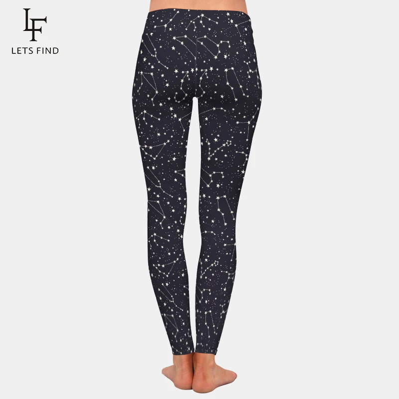 LETSFIND-Cintura Alta Feminina Leggings Elásticas Completas, Calças Constelação 3D, Impressão Digital, Céu Noturno, Calças Menina da Lua, Fitness, Elástico