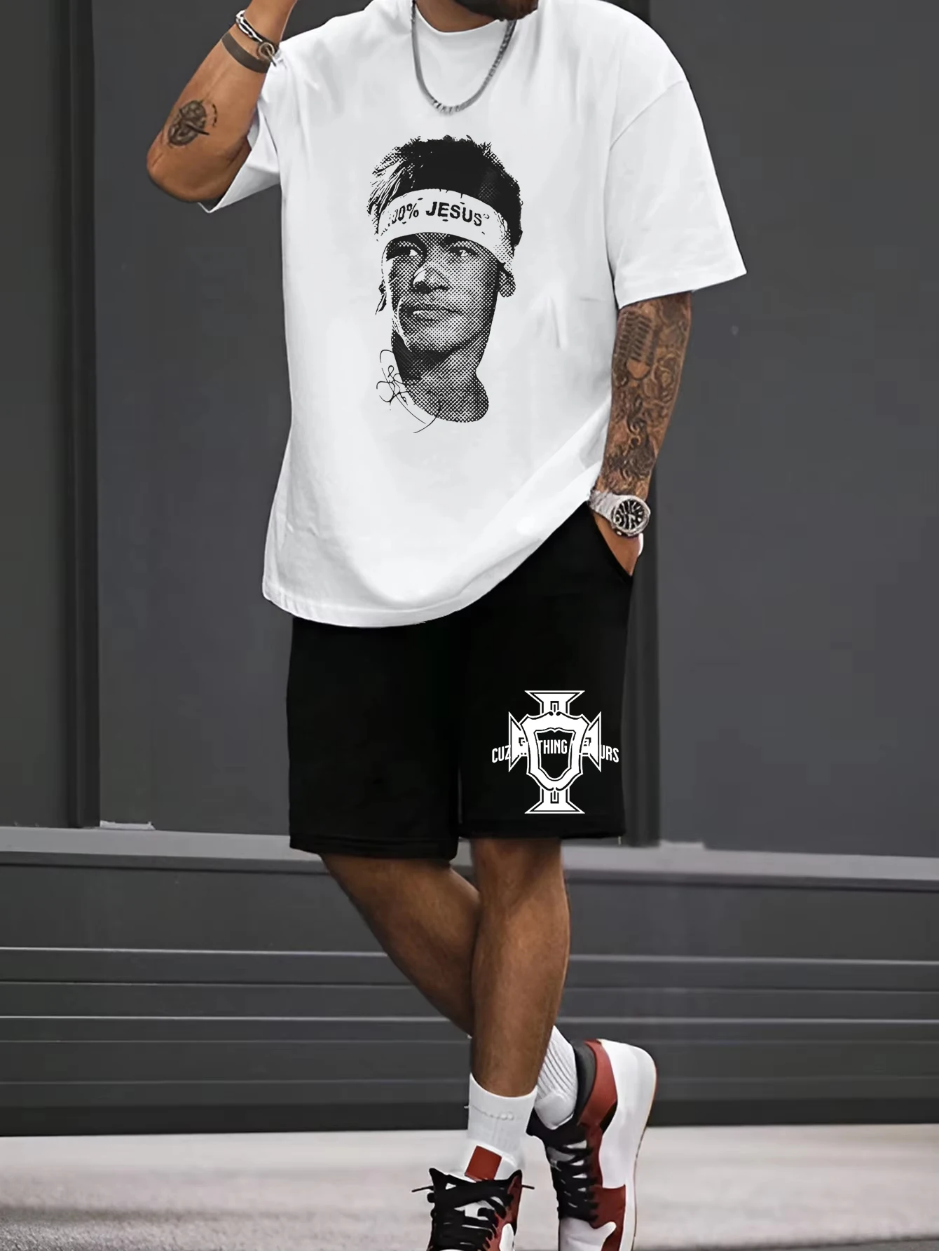 

Neymar's American football star printed cotton short-sleeved T-shirt and shorts for both men and women sporty and casual printed