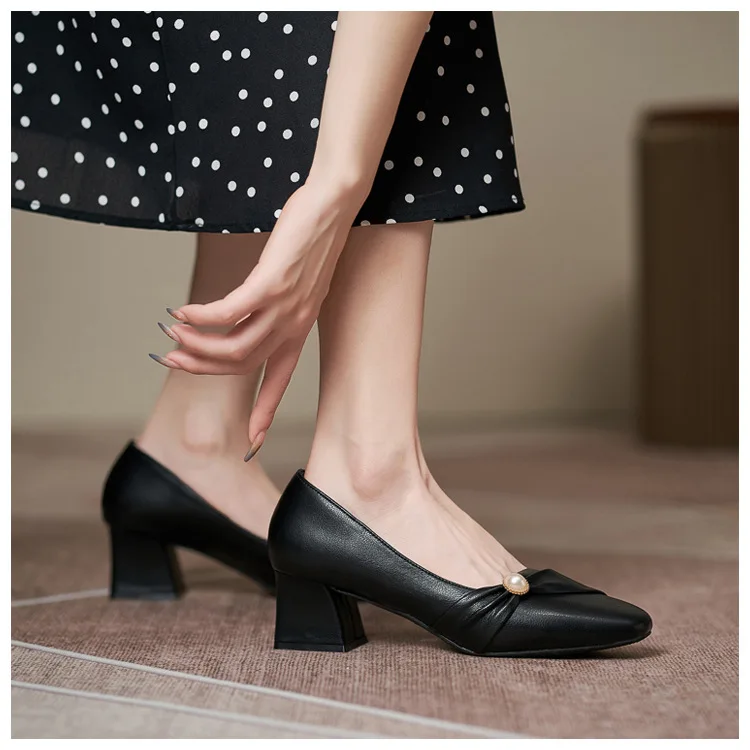 Plus Size 31-43 2024 New Square Toe High Heel Pumps Chunky Heel Women Shoes Black Office Work Shoes