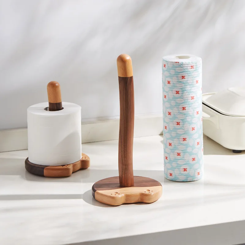 Cat Cartoon Kitchen Dining Table Storage Tissue Rack Solid Wood Storage Creative Desktop Wooden Roll Rack Vertical Paper Drawing