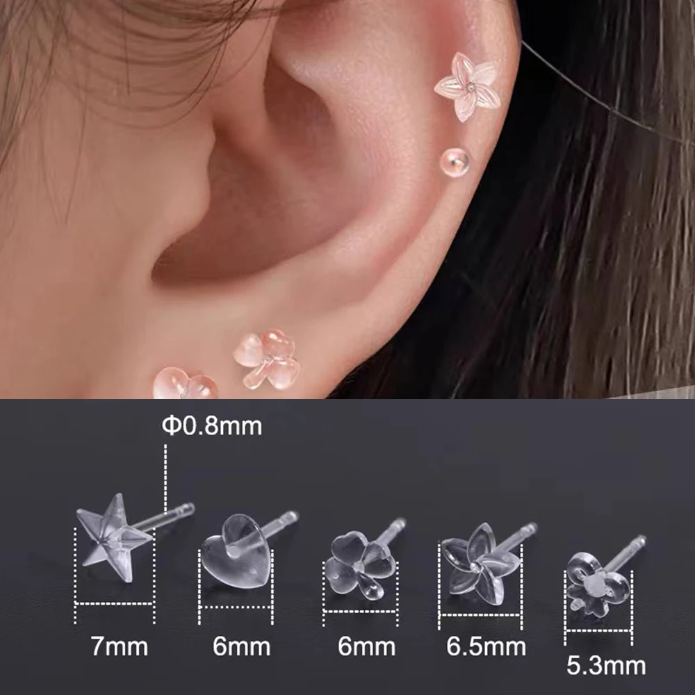 5Pairs Mix Styles Hypoallergenic Simple Plastic Earrings Clear Ear Pins Needle and Resin Earring Backs DIY Ear Accessories