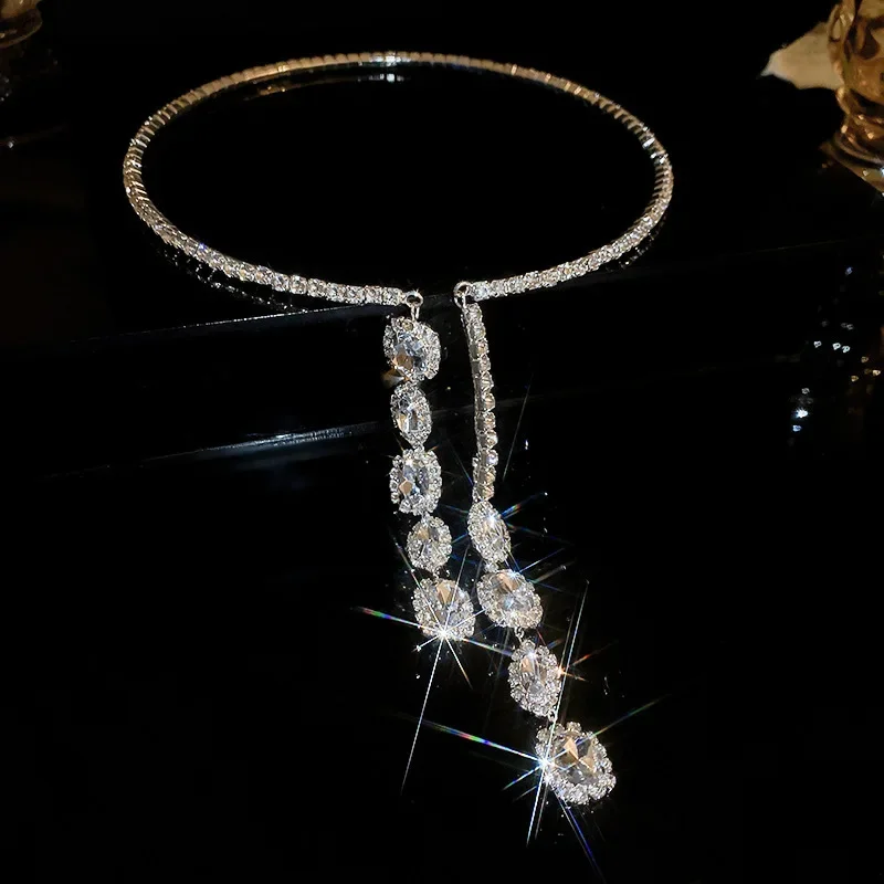 

Zirconia Choker Water Droplet Necklace for Women Luxury Temperament Inlaid Rhinestone Necklaces Wedding Fashion Bride Jewelry