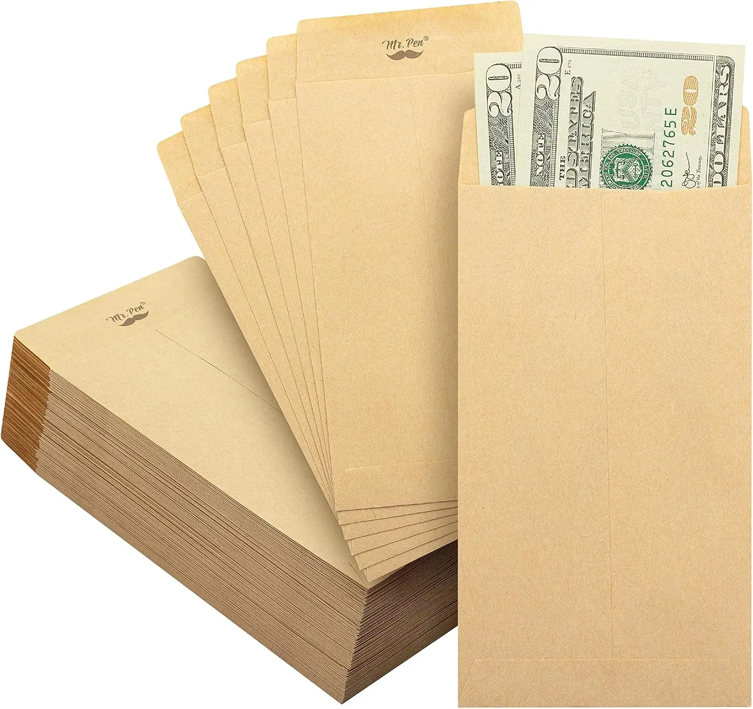 100 Pack Kraft Money Envelopes 6.5x3.5in Self-Adhesive Cash Envelopes for Budgeting Saving