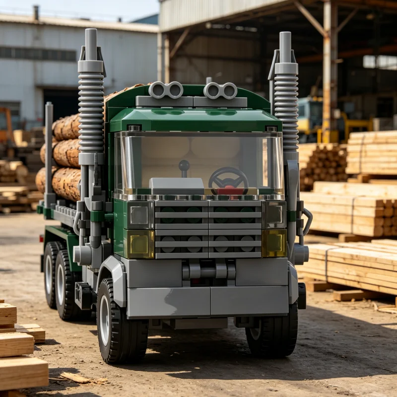 Cabover Logging Truck MOC Building Blocks Detailed Logging Machinery Model DIY Assembly Bricks Collectible Building Toy