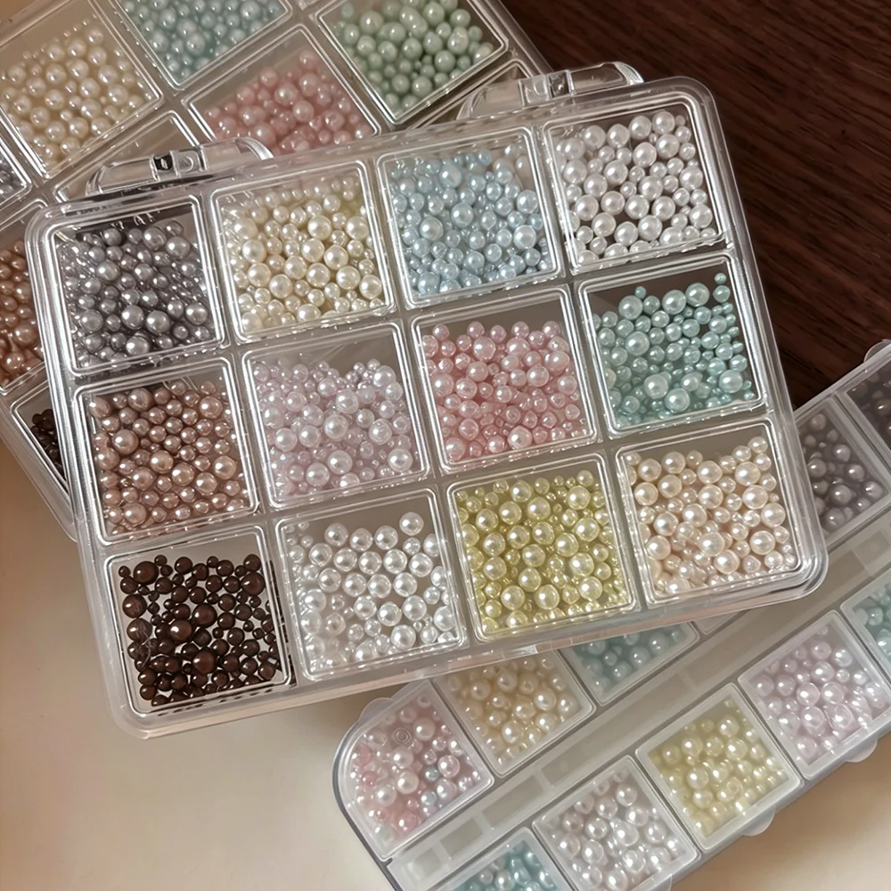 12 Gitter 3D Hochglanz-Rundperlen Nagelcharms Gemischte Größen Dopamin-Farben Perlenperlen Nagelkunst-Dekoration DIY Maniküre-Teile – Detail 6