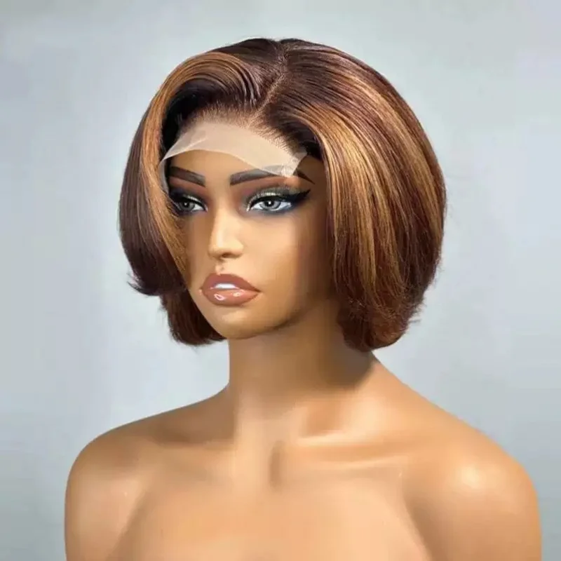 

European and American Style Wig Middle Part Women's Synthetic Hair Wig Lace Front Bob Short Curly Hair with Highlights