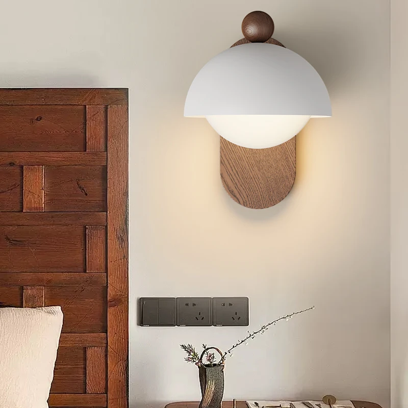 

Modern Soft Lighting Wall Lamps Wooden Bedroom Bedside Wall Lamps for Living Room Study Homestay Nordic Walnut Led Wall Lights