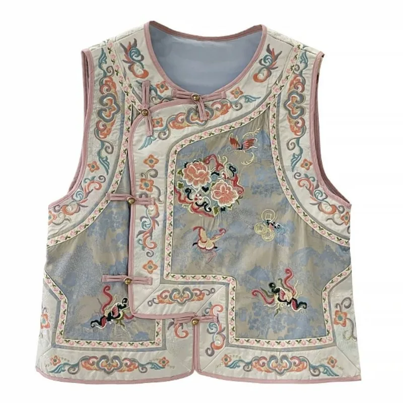 Retro Button-up Jacquard Brocade Embroidered Waistcoat for Women Heavy Embroidery Ethnic Style Heavyweight Embroidered Waistcoat