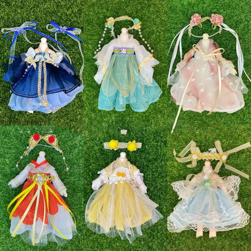 Children Girls Chinese Style Clothes DIY Ancient Costume Hanfu Clothing Fashion High-end Dress Up Skirt Suit 16~17cm