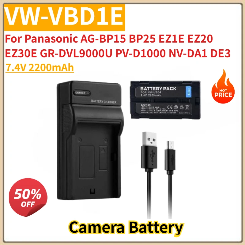 

Camera Battery 7.4V 2200mAh VW-VBD1E For Panasonic PV-D1000 NV-DA1 DE3 GR-DVL9000U AG-BP15 BP25 EZ1E EZ20 New High Quality