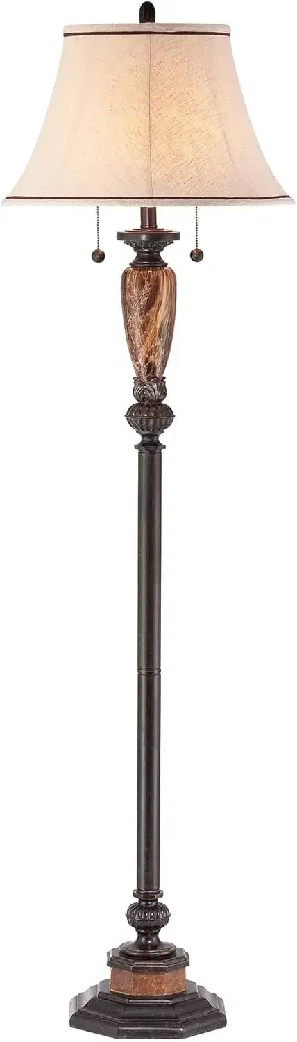 Floor Lamp Standing Bronze Metal Faux Marble Ivory Linen Shade For Living Room Bedroom Office Home