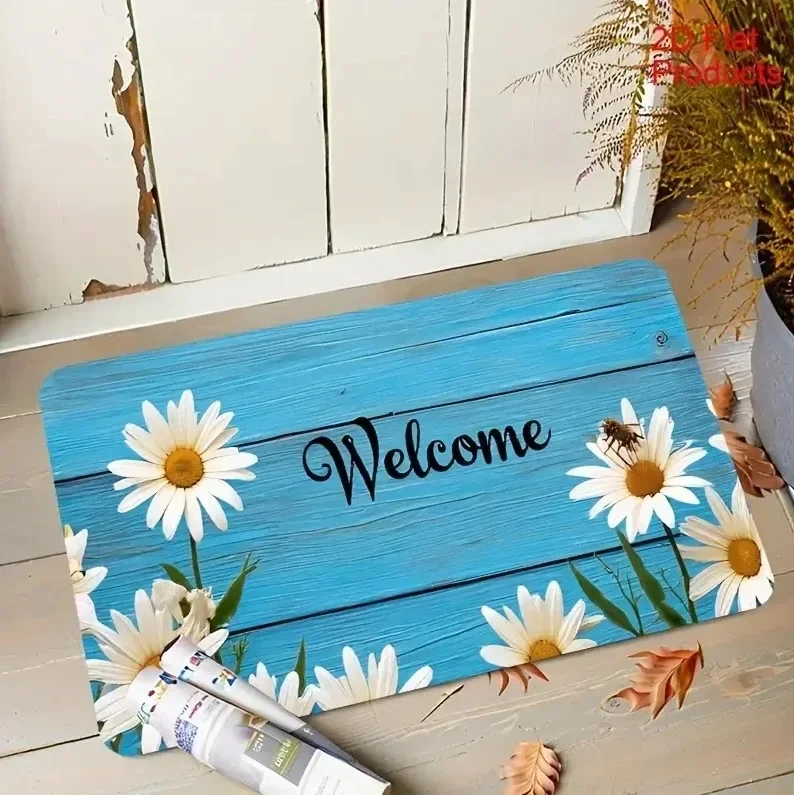 Welcome Doormat 3D Pink Floral Printed Mat Rectangle Entrance Carpet Non Slip Outside Front Door Floor Rug Luxury