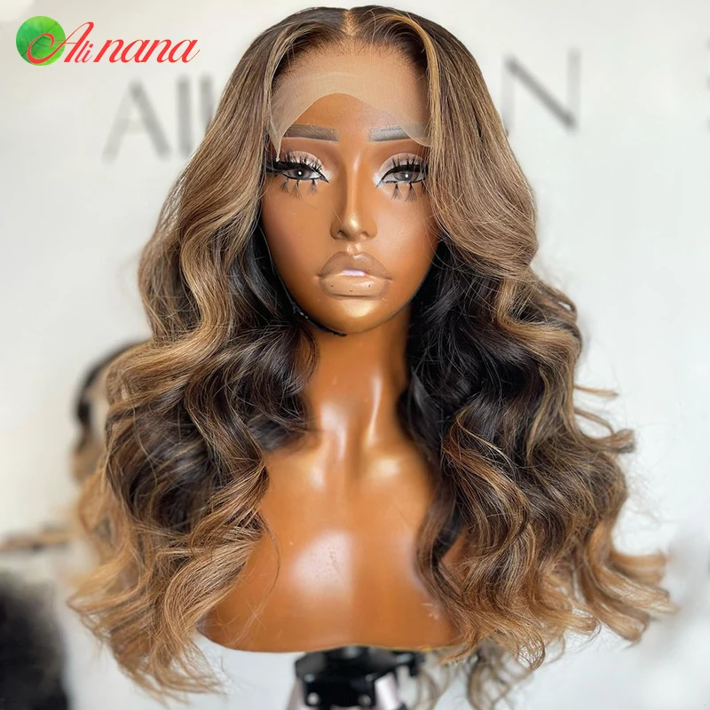 Highlight Wig Gelombang Tubuh Frontal Renda 13X6 Pirang HD 5X5 Wig Penutupan Renda 12A Wig Rambut Manusia Depan Renda Akar Coklat