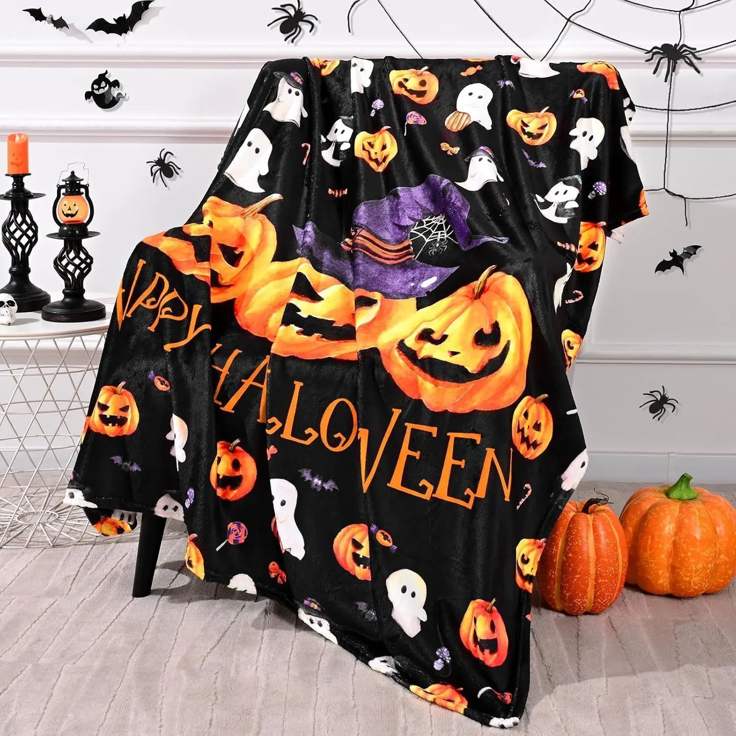 

2024 New Customized Halloween Flannel Blankets for Couch Throw Blanket Super Soft Cozy Comfy Fluffy Fuzzy Bed Blanket