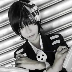 Anime Soul Eater Death the Kid Cosplay Wigs Black White Men Women Cosplay Costume Wig with Wig Cap Carnival Halloween Props