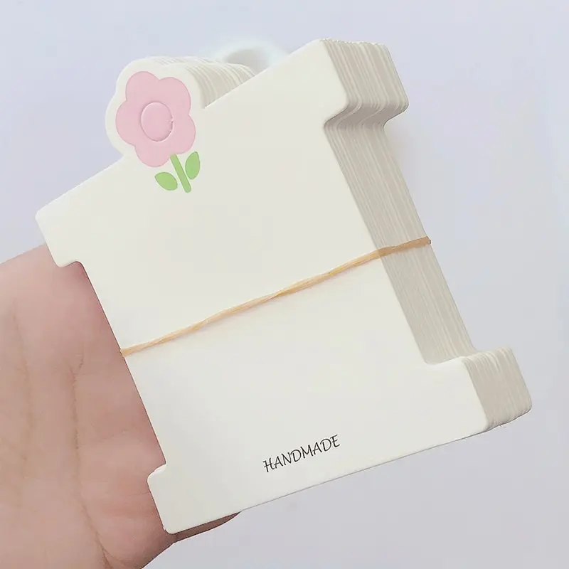 50Pcs Pink Flower Display Cards For Hair Cord Hairpin Handmade DIY Jewelry Cardboard Package Hair Clips White Craft Hang Tag Car