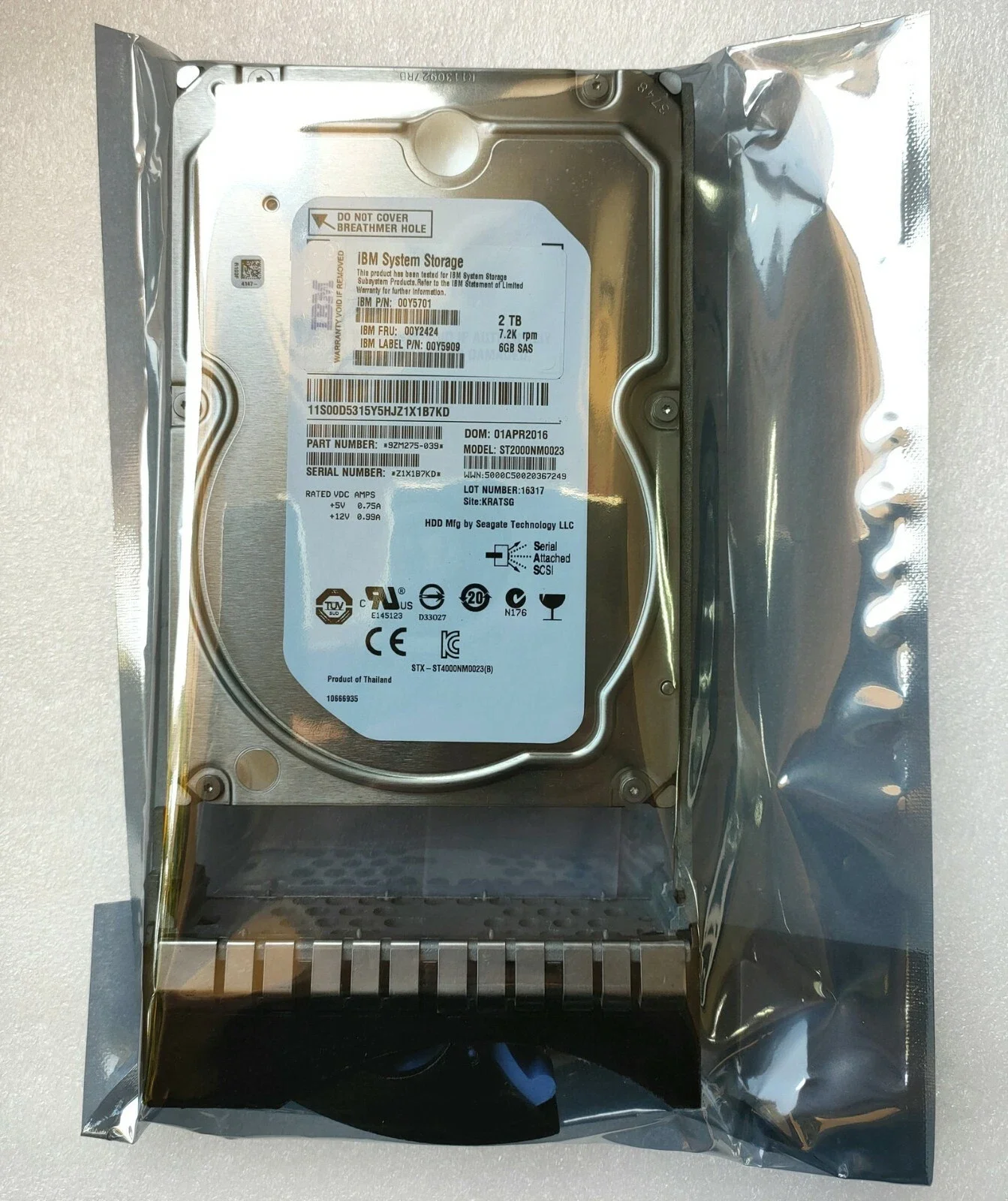 

For IBM Storwize V3700 00Y2471 00Y2424 00MJ125 2T SAS 3.5 7.2K Hard Drive