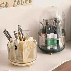Rotating Makeup Organizer Large Capacity Cosmetics Makeup Brush Holder With Lid Multi-Functional Pen Holder Lipstick Storage Box