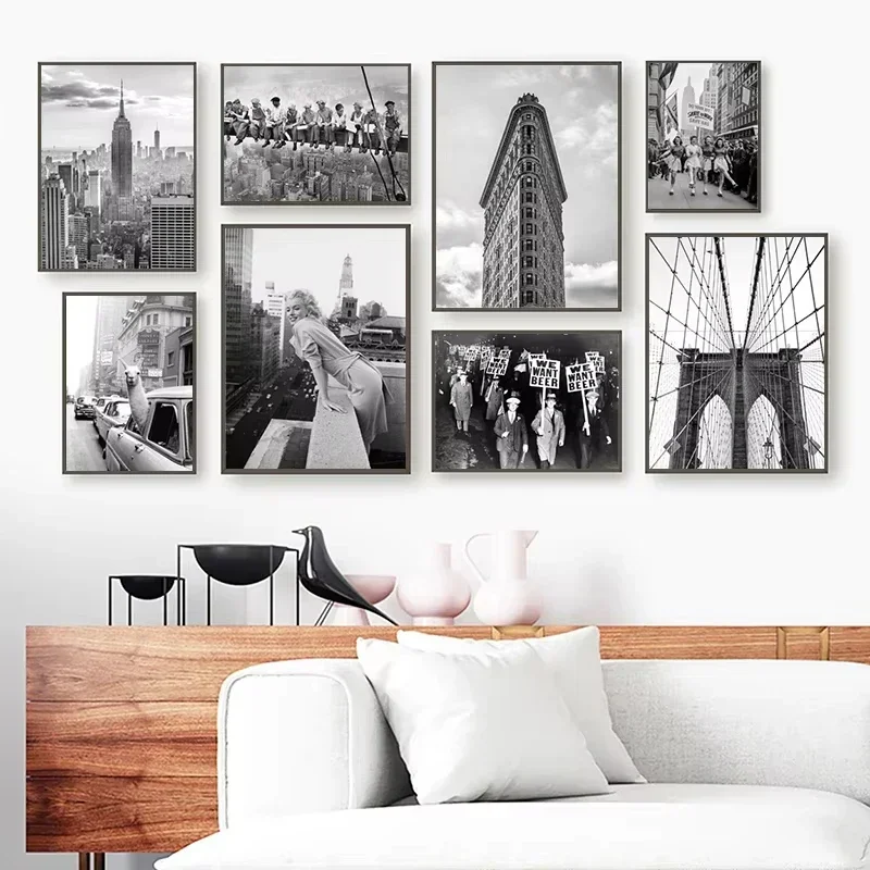 (No frame)Lunch On a Skyscraper New York City Vintage Poster Prints Black White Lunch A Top Photo Canvas Painting Home Wall A