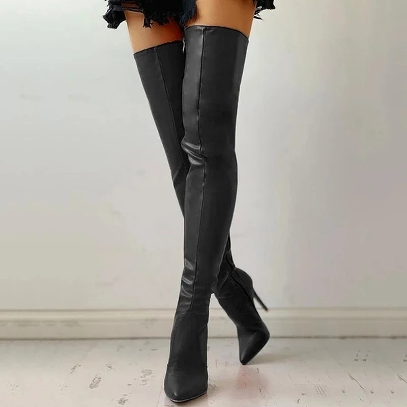 2024 Boots For Women Pointed Toe High Heels Shoes Over Knee Boots Zipper Sexy Ladies Red Black Thigh Boots