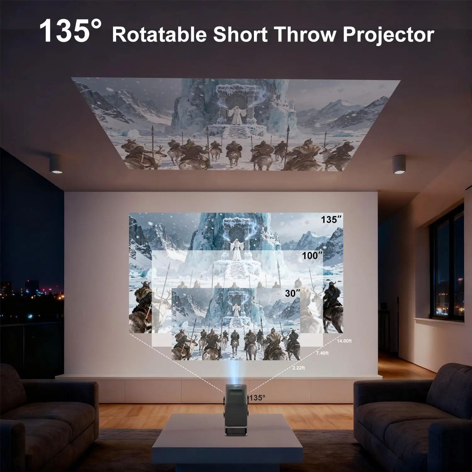 Projetor Portátil 4K com WiFi6, Bluetooth, Foco Automático - Compatível com HDMI/USB/iOS/Android